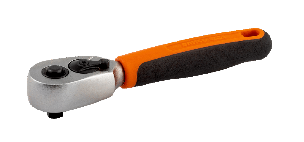 Bahco 1/4″ İnç Armut Başlı Kısa Çift Yönlü Cırcır Anahtar, 60 Dişli ve 6° Hareket Açılı, 120 mm