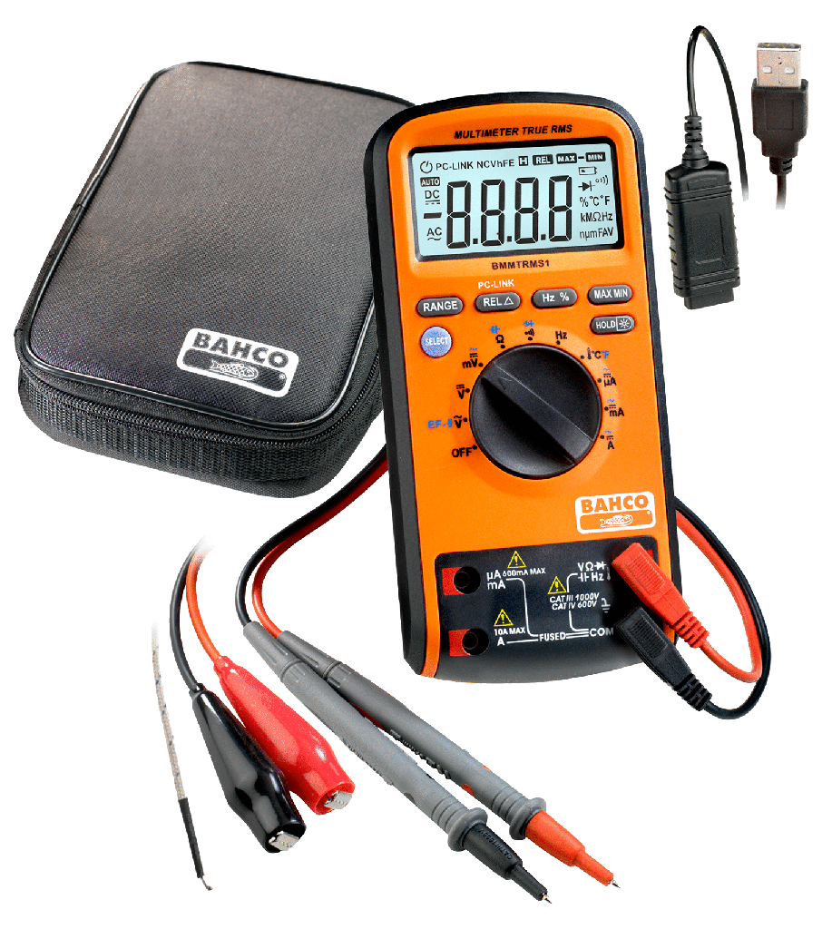 Bahco Multimetre Digital, Otomatik kademeli, True RMS 1000V ve PCye bağlanma