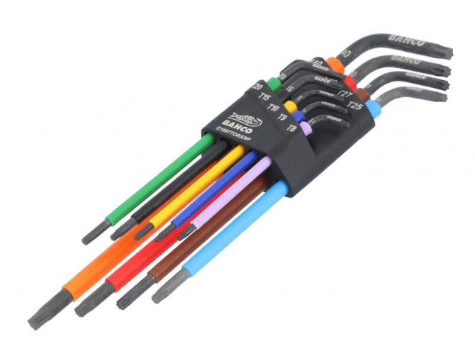 Bahco Uzun TORX® Renkli L Anahtar Takımı T8-T40 - 9 Parça
