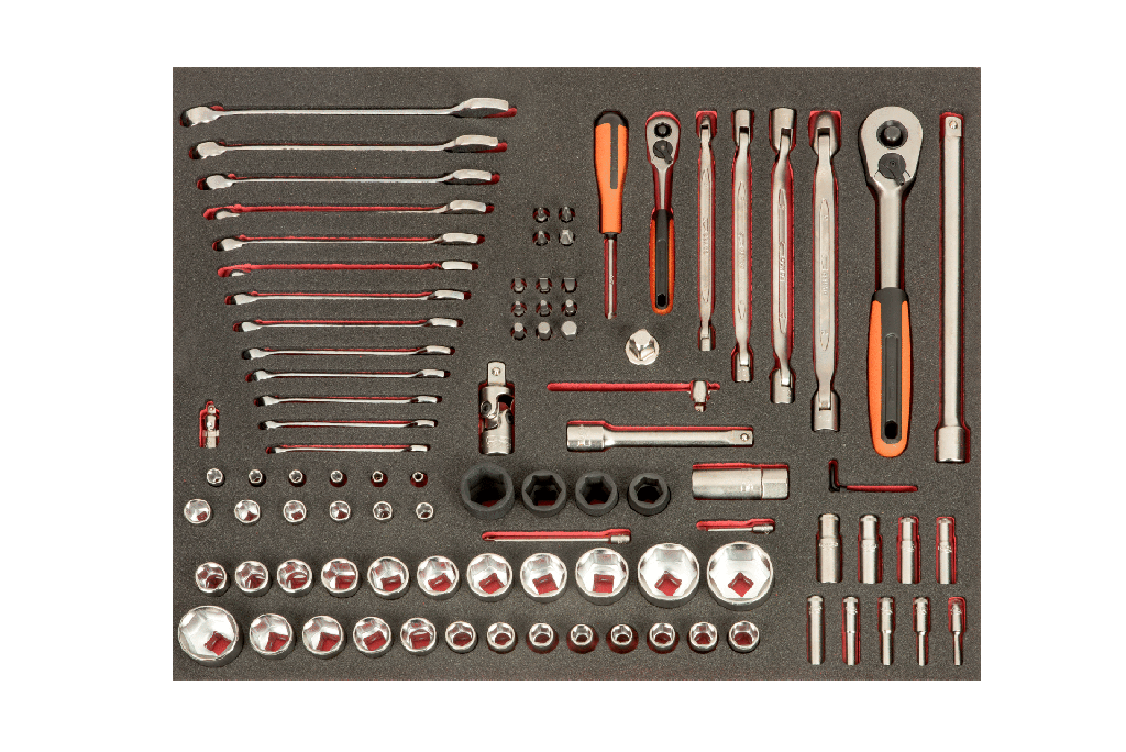Fit&Go 3/3 Köpük İç Tasarımlı 1/4 inç ve 1/2 inç Lokma Seti, Anahtarlar ve Penseler - 94 Parça