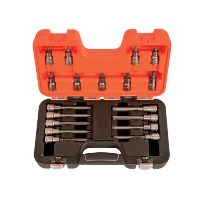 18 adet 1/2" lokma seti TORX® bits ile. T20'den T60'a TORX bits, kısa ve uzun