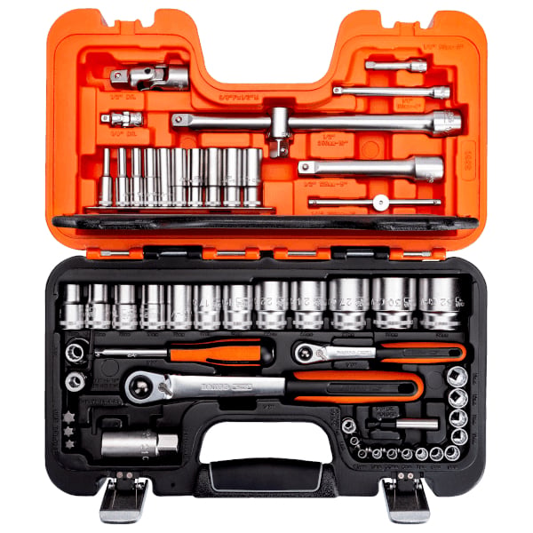 Bahco 1/4'' ve 1/2'' lokma takımları, 56 parça. Çift altıgen lokmalar