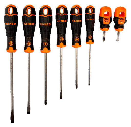 [B219.008] BahcoFit Tornavida seti, 8 parça. Düz ve Phillips vidalar için