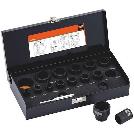 [BWTSP16] Bahco Bozuk civata ve somun sökme takımı 16 parça