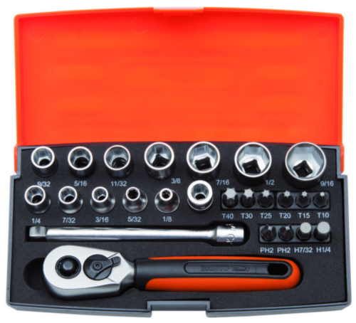 [SL25AF] Bahco 1/4" lokma seti. 25 adet. İnç ölçüleri